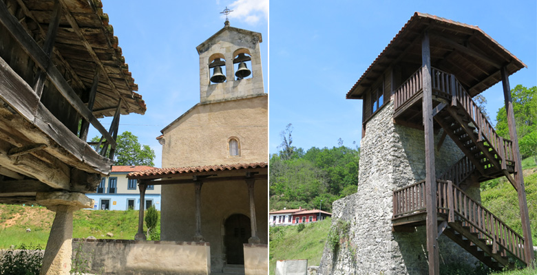 Iglesia prerrománica de Viñón y el antiguo castillete de las minas de Viñón.