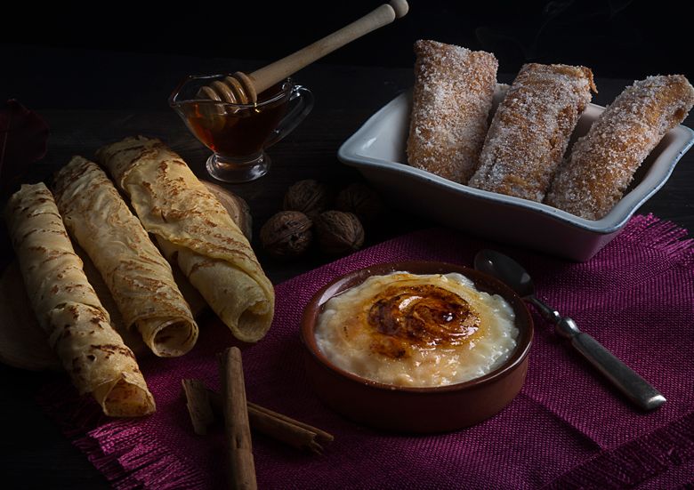 Arroz con leche, frixuelos y casadielles