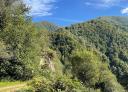 Path between mountains towards the source of the river Pajares, surrounded by vegetation.