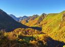Panoramic view of the Valgrande valley with autumn scenery and clear skies.