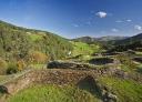 Panoramic view of the hillfort of Pendia with mountains and valleys of Asturias.