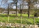 Recreation area with trees, grass and wooden fence