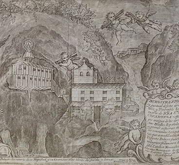 Grabado de la cueva antes de 1777.