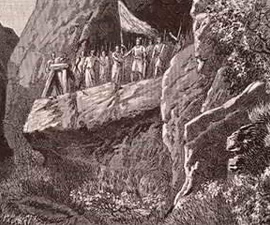 Grabado de Pelayo y sus tropas en Covadonga