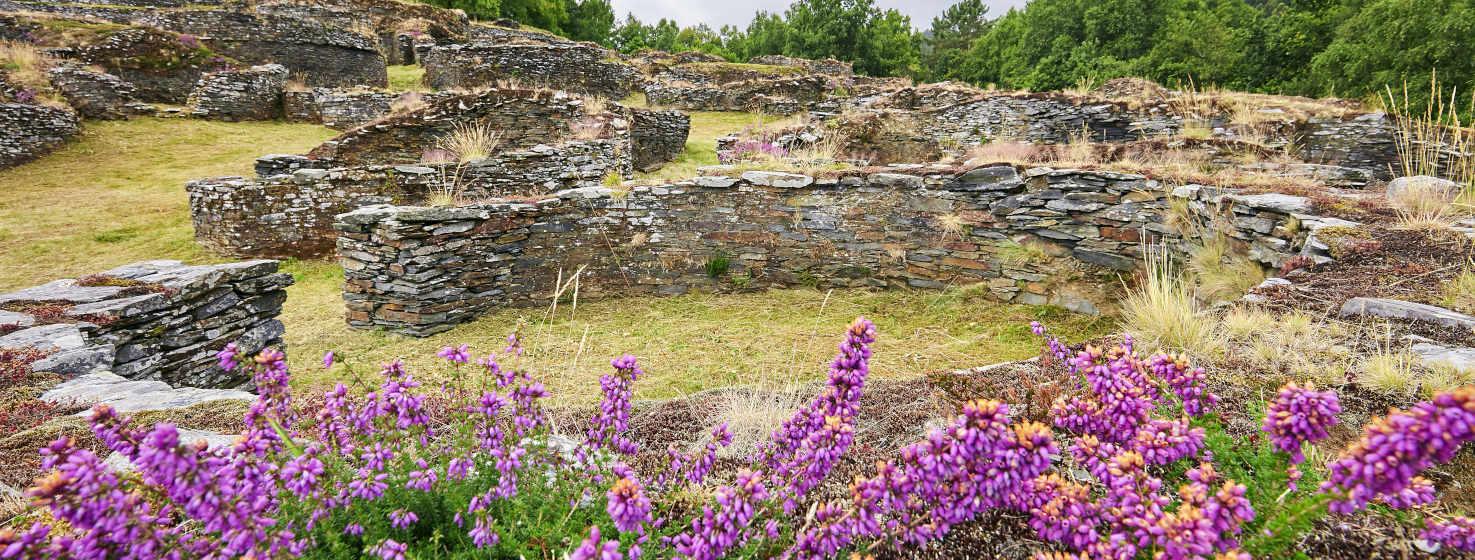 Vista panorâmica de Ortiguera, uma pitoresca aldeia costeira em Coaña. Empoleirada em falésias verdes, as suas casas brancas e coloridas estão espalhadas ao longo da encosta com vista para o Mar Cantábrico. A vegetação luxuriante e o contraste do azul do oceano com o verde da paisagem criam um quadro encantador. É um destino típico da costa asturiana, cheio de beleza natural.