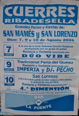 Ferias y Fiestas de San Mamés y San Lorenzo en Cuerres. Ribadesella