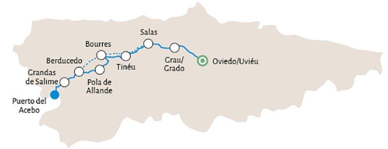 Imagen del mapa del Camino Primitivo en Asturias
